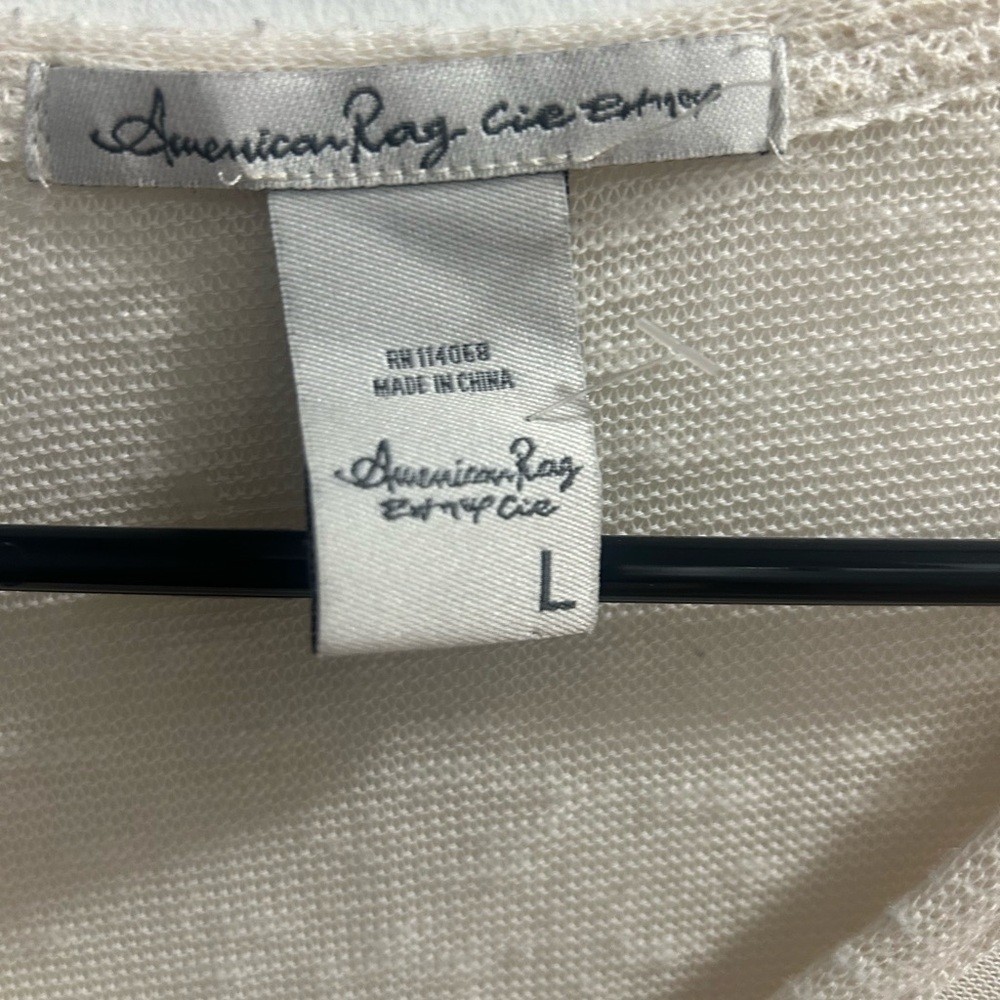 American Rag Cie Women's Ivory Long Sleeve Sheer Front Blouse Size L - Picture 3 of 3